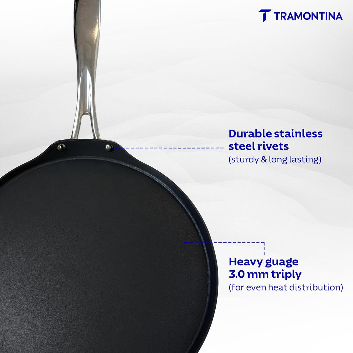 TRAMONTINA Fusao Triply Ceramic-Reinforced Dosa Tawa 32cm | 3mm Thickness | Long-Lasting Performance | Perfect for Dosa, Uttapam, Roti & Paratha | All Cooktop Compatible