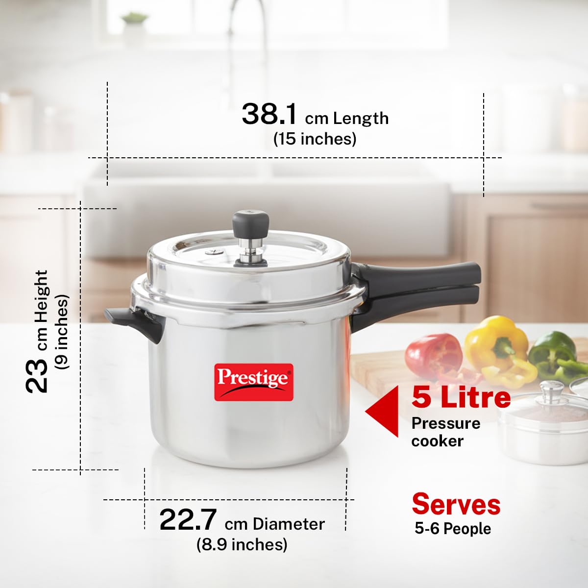 Prestige Popular Plus Svachh Virgin Aluminium Spillage Control Outer Lid Pressure Cooker, 5 L (Silver), 5 Liter