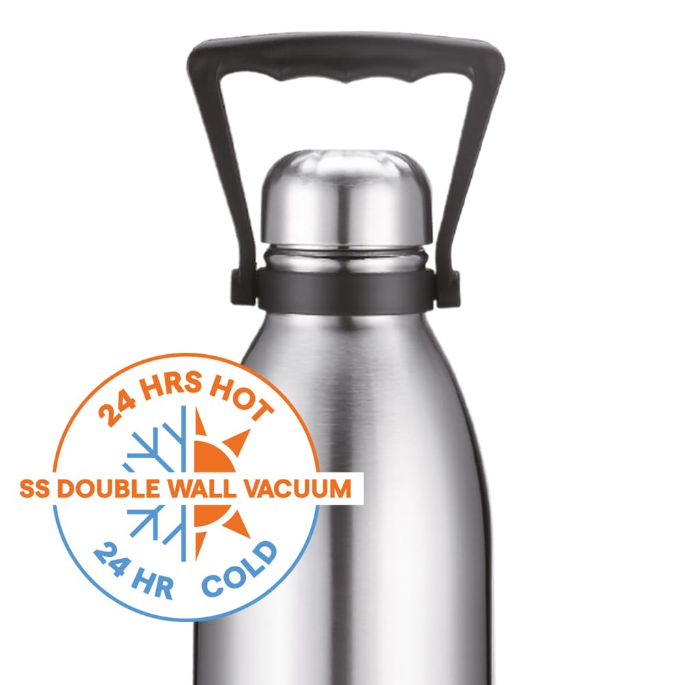 Borosil Hydra 1.8 L Bolt Stainless Steel Water Bottle | Double Wall Vacuum Insulated Flask | 24 Hours Hot and Cold | Bottle for Office, Gym, School | 1 Year Warranty | Silver