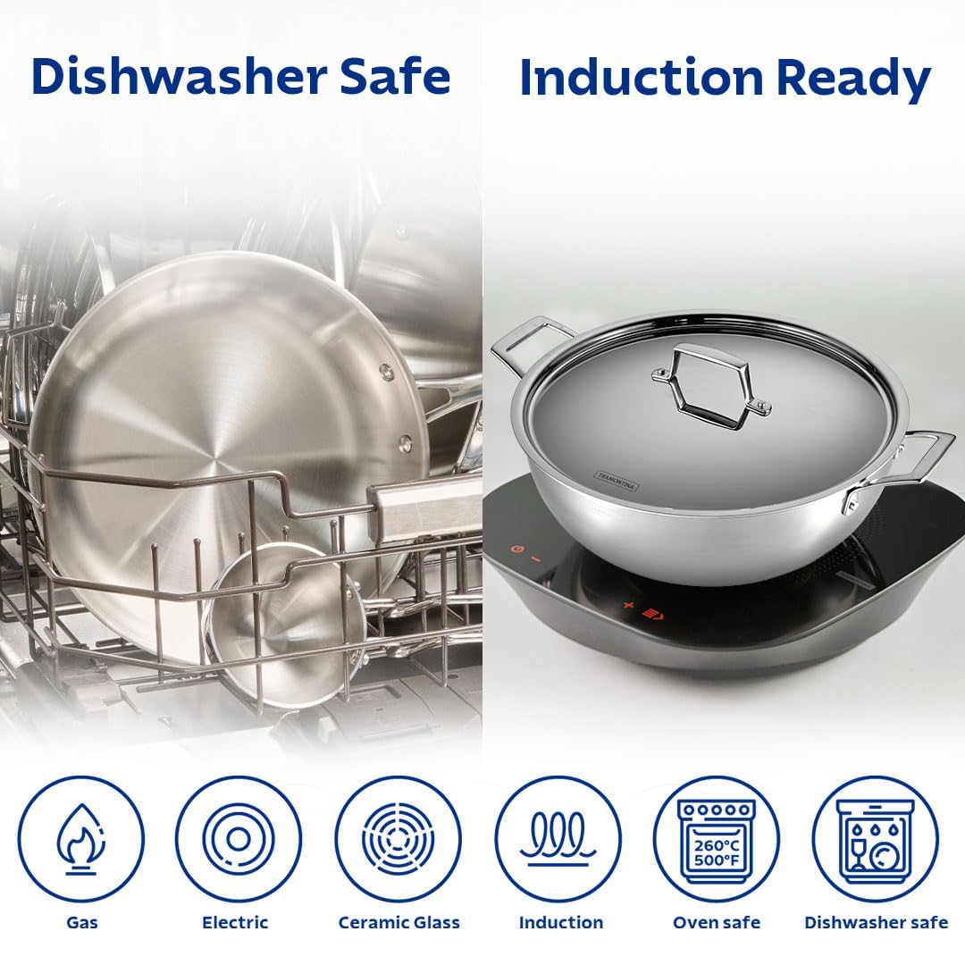 TRAMONTINA Aeion Triply 18 CM / 1.2L Stainless Steel Kadai with Lid