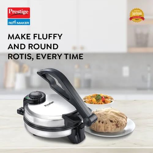Prestige PRM 3.0 900-Watt Plain Plate Roti Maker (Silver) | Non-Stick Coating, 1 Year Warranty