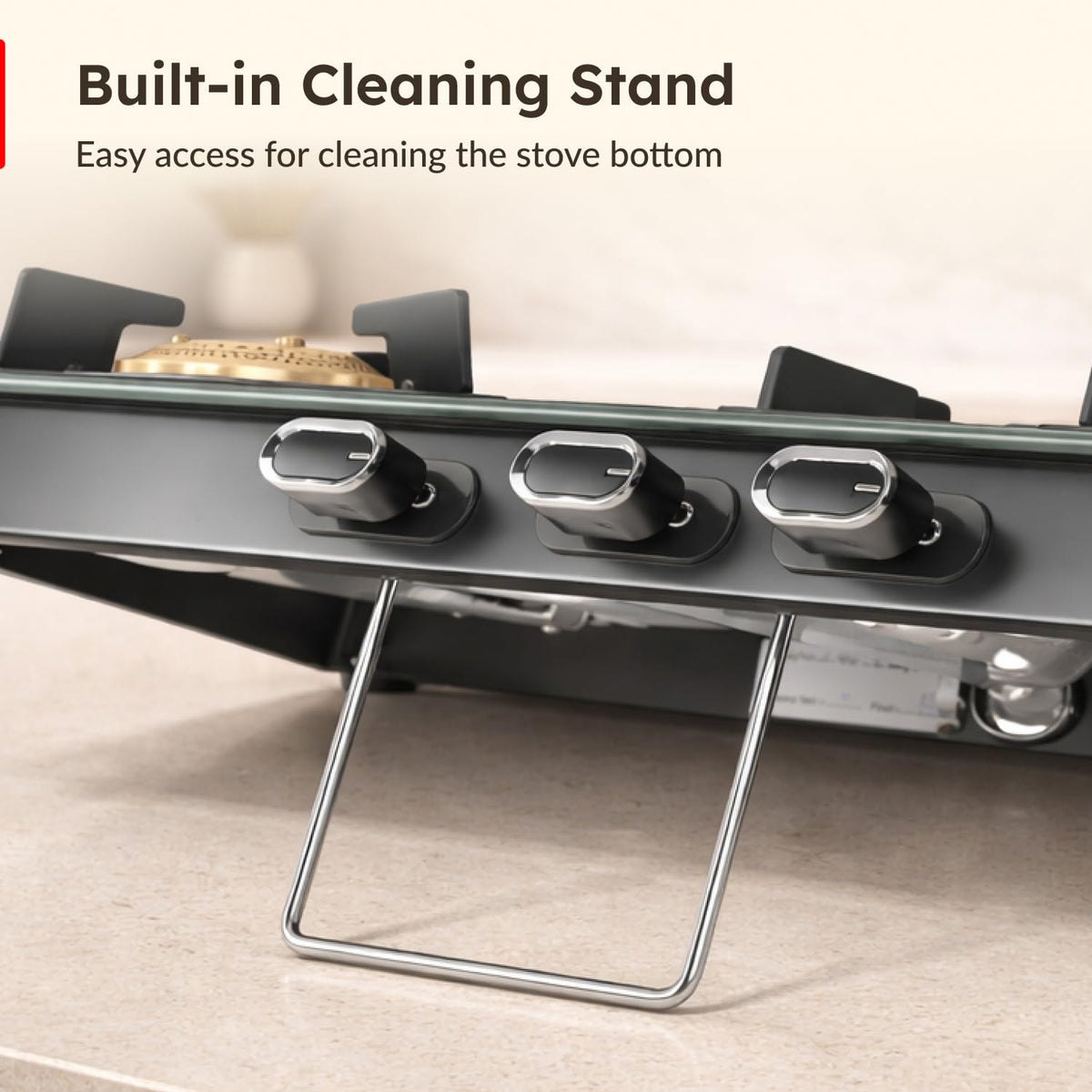 Prestige Vectra 4 Burner Glasstop Gas Stove|Superior Toughened Glass|Jumbo Brass Burner|3-Way Gas Inlet|360 Degree Revolving Nozzle|10 Years Warranty on Glass|Black,Manual