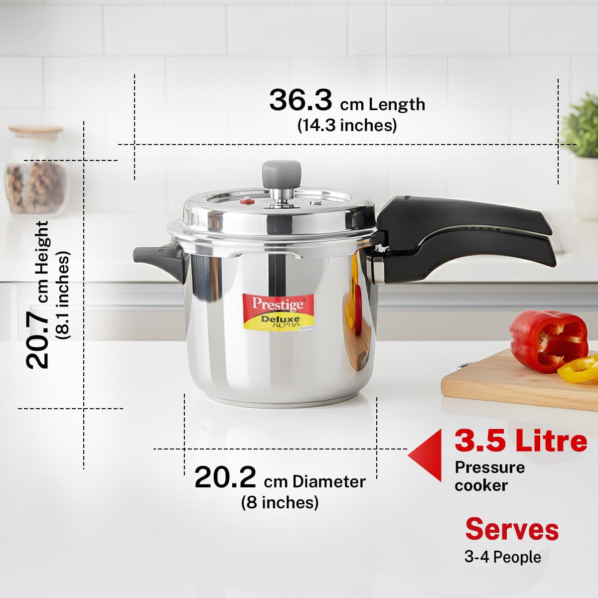Prestige 3.5 Litre Stainless Steel Deluxe Alpha Svachh Outerlid Pressure Cooker |Deep lid for spillage control|10 years warranty|Gas & Induction compatible|Gasket release system|ISI Certified