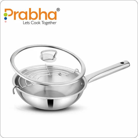 Prabha Elante Tri-Ply Wok With Glass Lid – 2.8L, 24cm