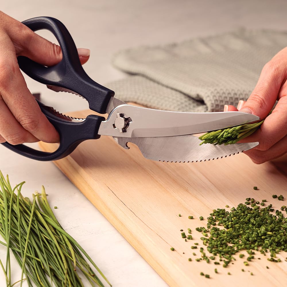 Tramontina Professional Multi-Purpose Kitchen Scissors 8inch – Carves Poultry, Cuts Chicken, Trims Fat, Cuts Fish Fins, Chops Herbs, Breaks Walnuts & Opens Packaging, Stainless Steel Blade.