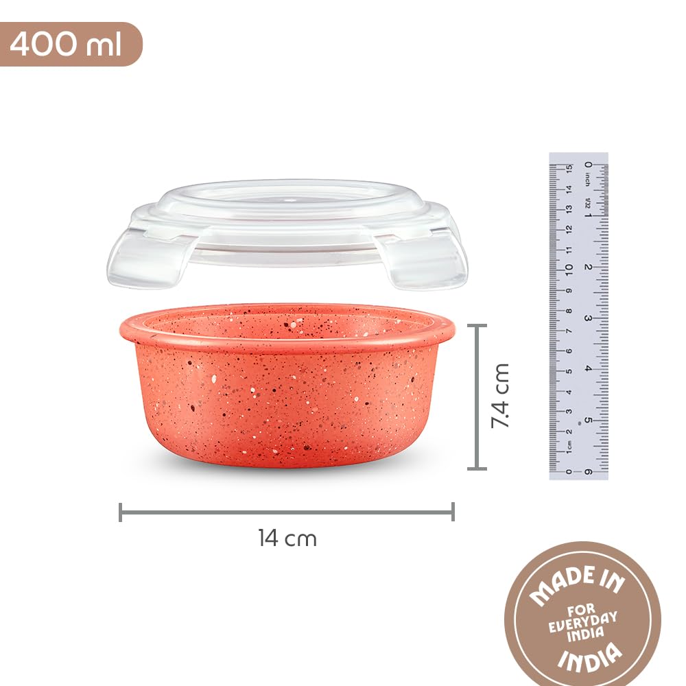 Borosil 400 ml Kube Pink Food Storage Container with Air Tight Lid