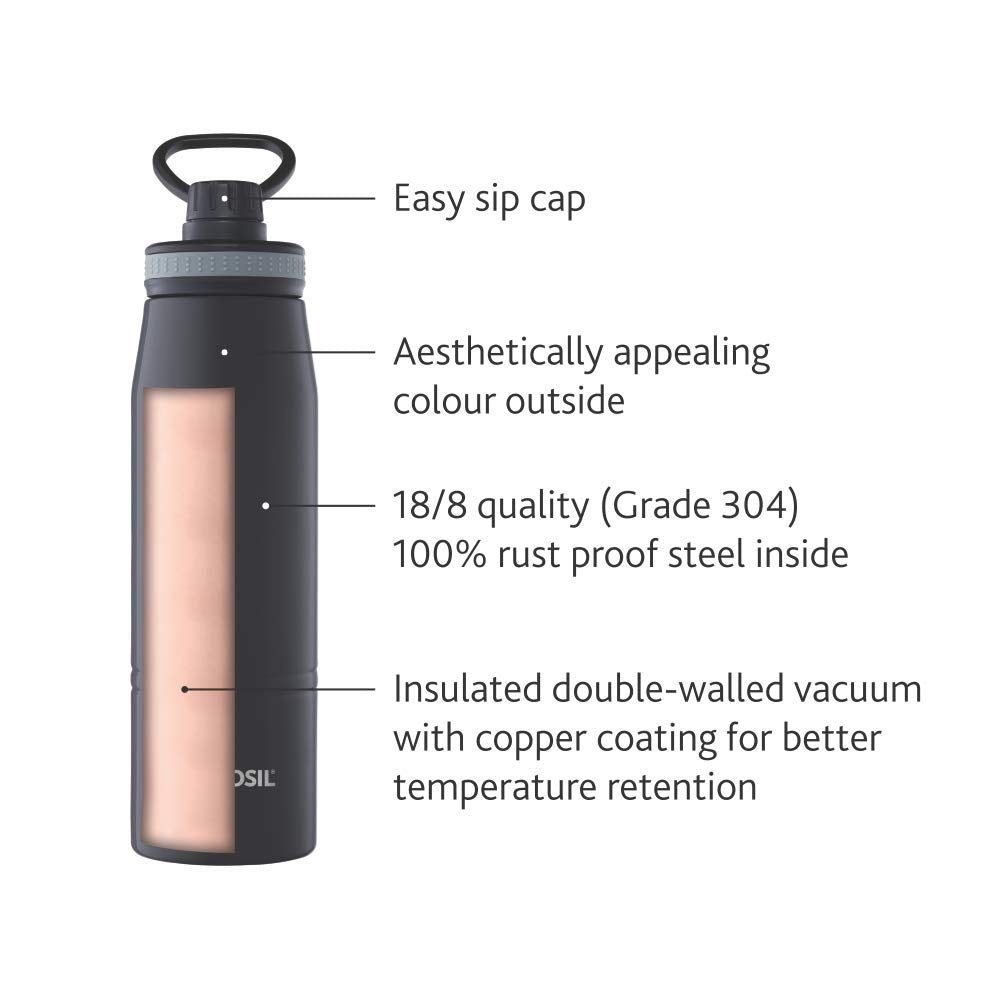 Borosil 900ml Gosports Black Stainless Steel Bottle