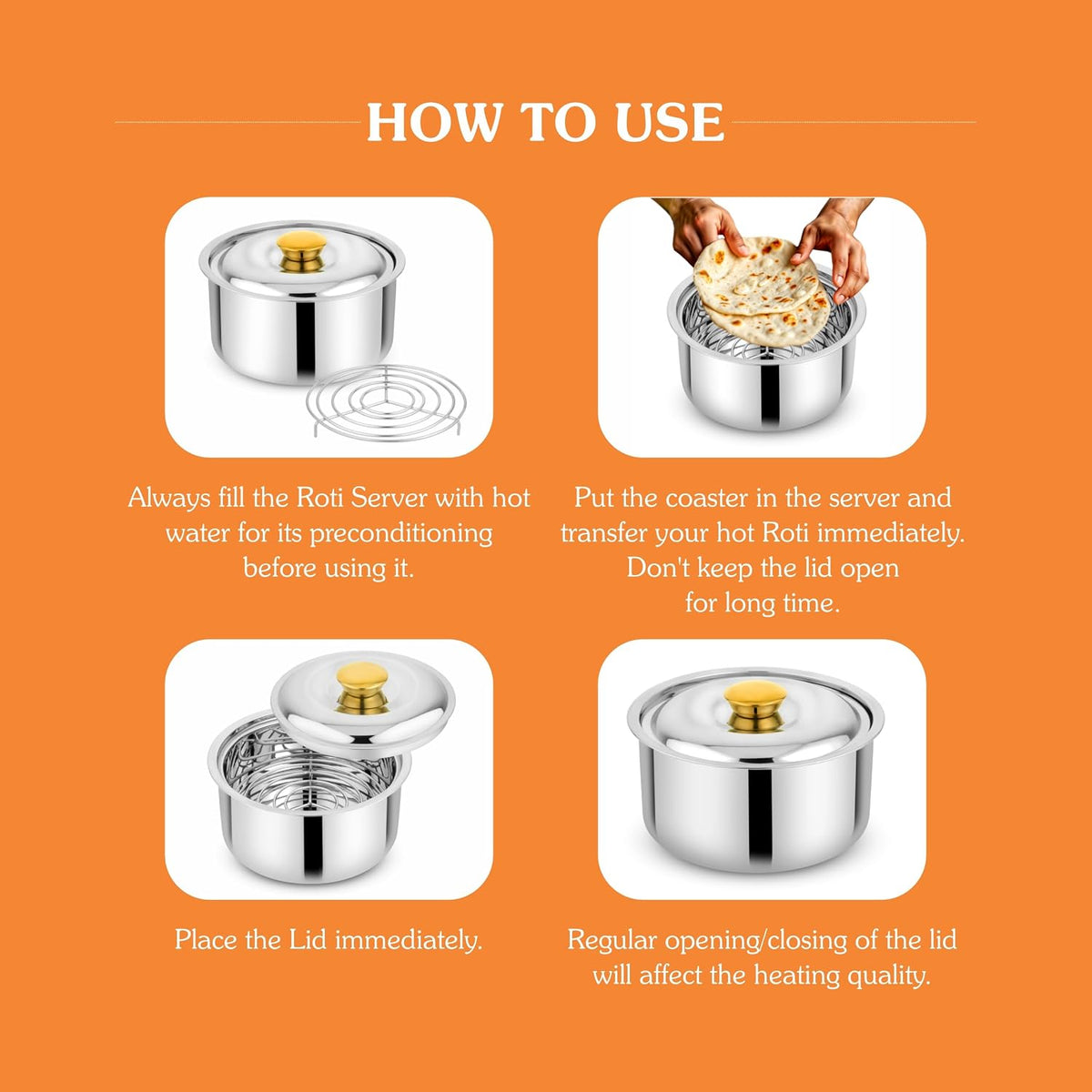 Prabha Casserole With Lid 2200ML | Stainless Steel Casserole for Cooking | Harmony Hot Case Hot Pot, Food Grade | Hotcase Roti, Rice-Gravy-Curry, Silver Hot Box | Belly