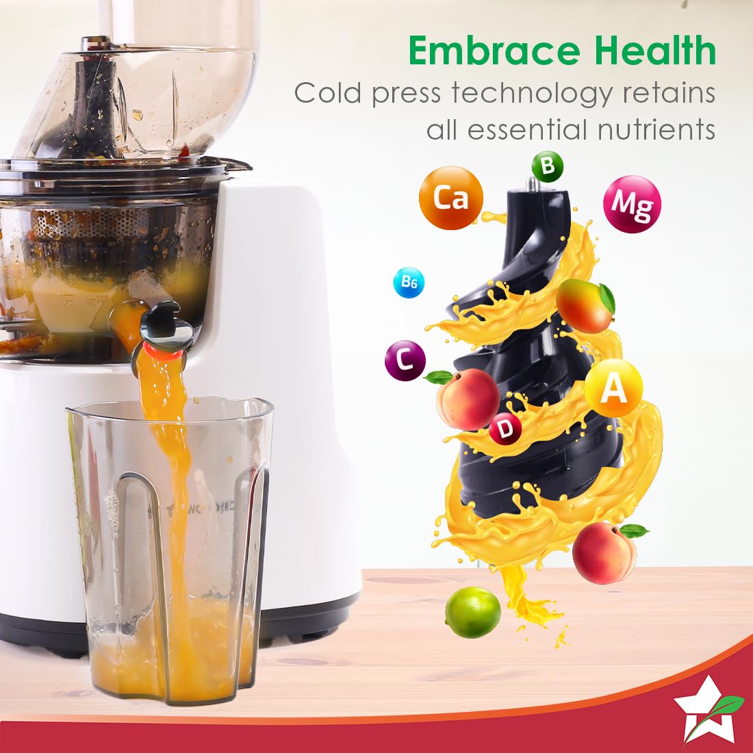 Wonderchef Regenta Full Fruit Juicer | Professional Cold Press | High Juice Yield | 240W | 55 RPM | Fine Strainer | All-in-1 Fruit & Vegetable Juicer | White | 2 Year Warranty