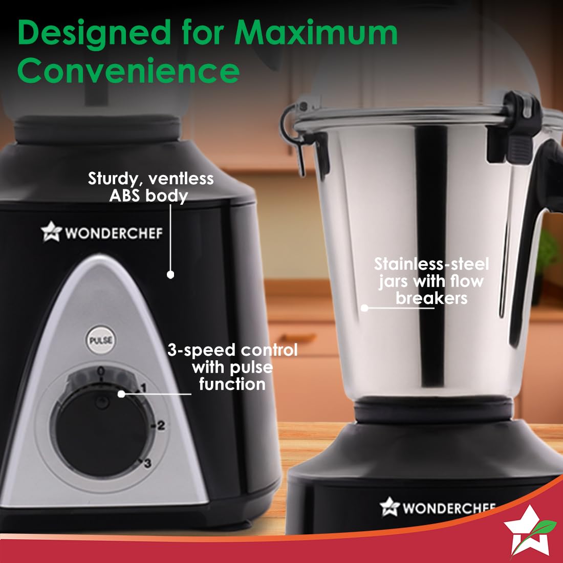 Wonderchef Hush BLDC Mixer Grinder 3 Jars for Blending