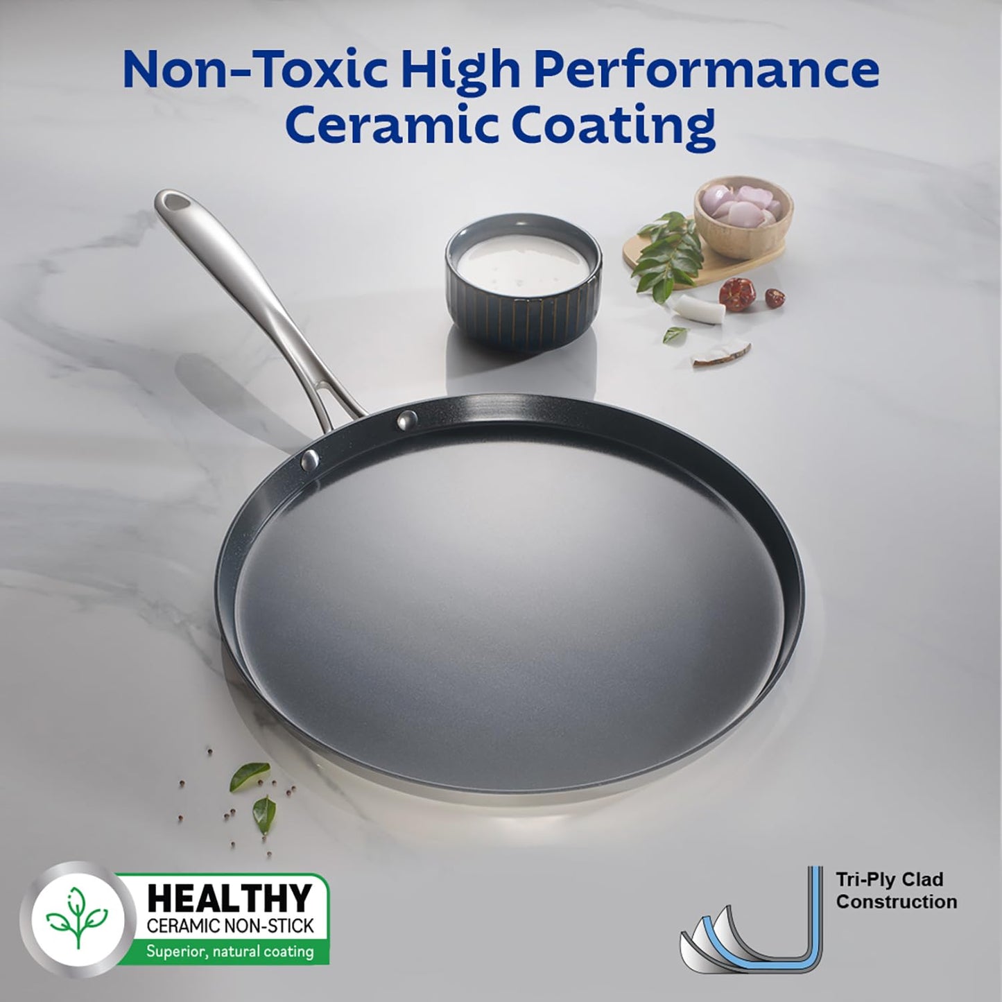 Tramontina Fusao Healthy Triply Ceramic 28cm Dosa Tawa