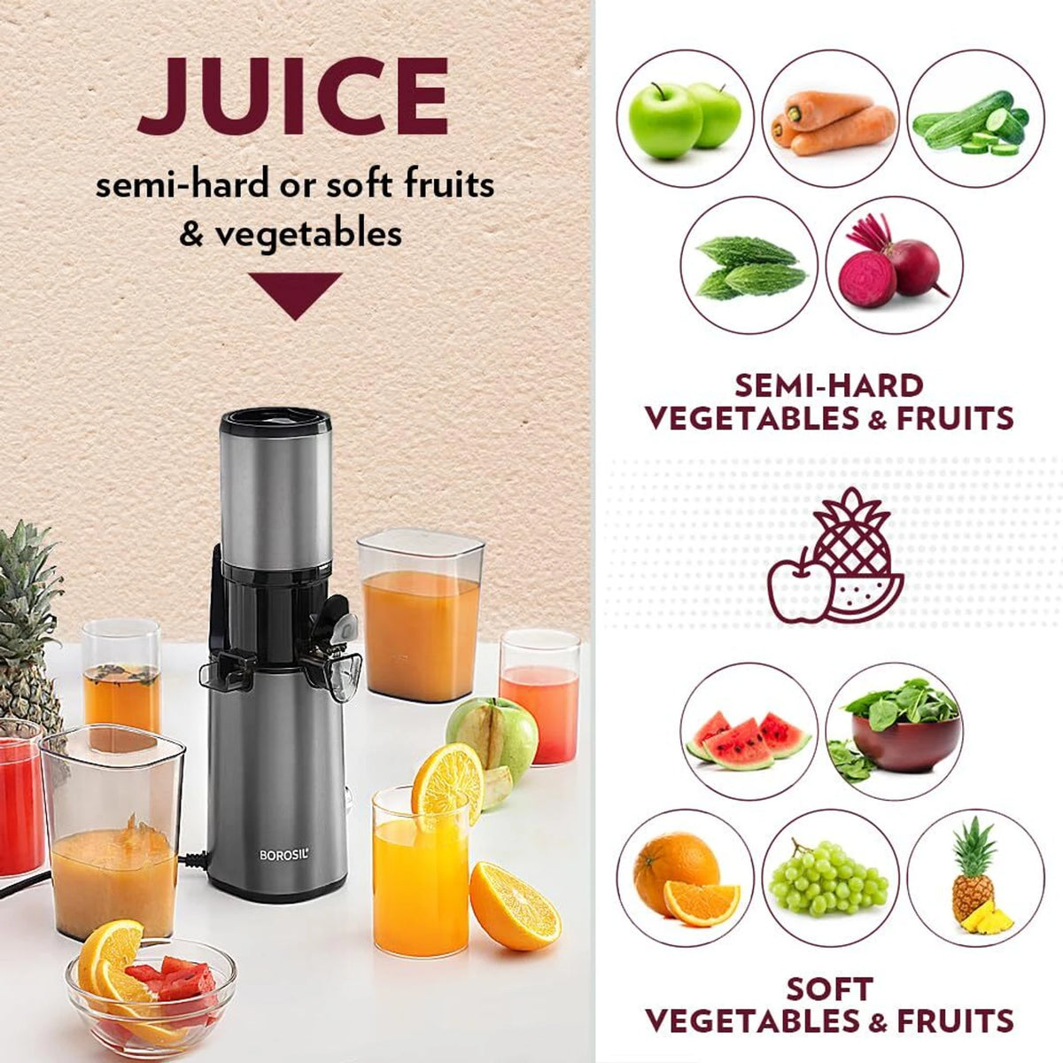 BOROSIL Smart Juicer 200 W Juicer (BSJU13WB03 | 1 Jar | Grey)