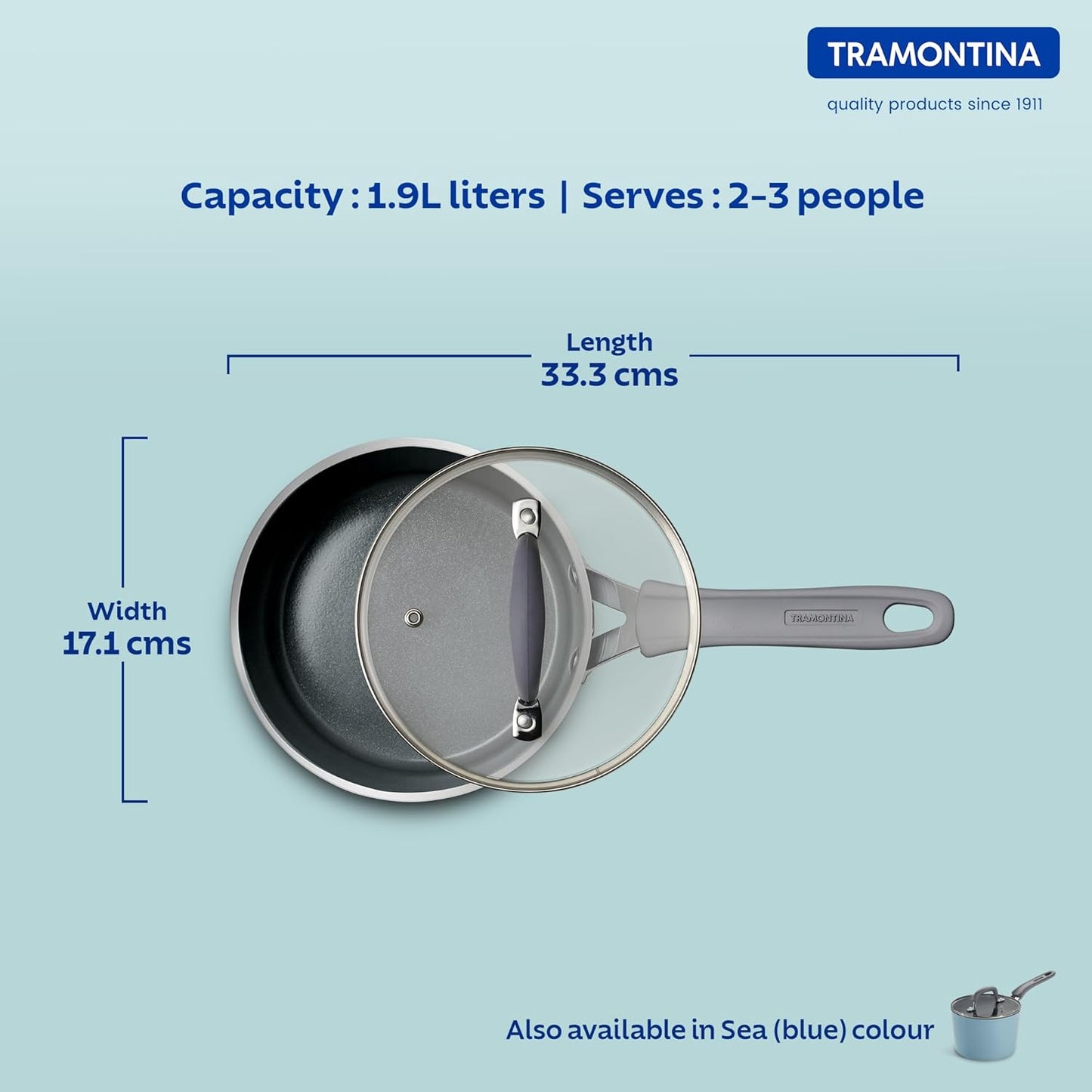 Tramontina Velo 16cm / 1.9L Forged with Ceramic Reinforced Interior Sauce Pan with Glass Lid