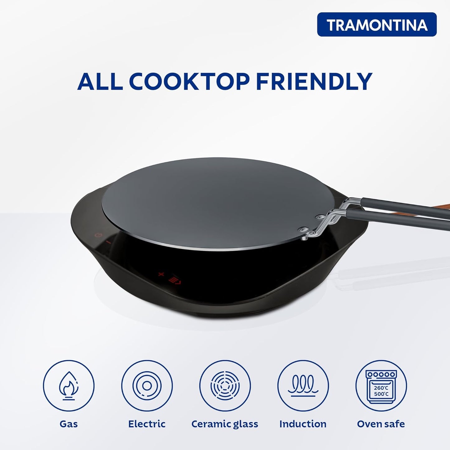 TRAMONTINA FUSAO EX+ 26cm Triply Stainless Steel Ceramic Coated Concave Tawa Roti Tawa