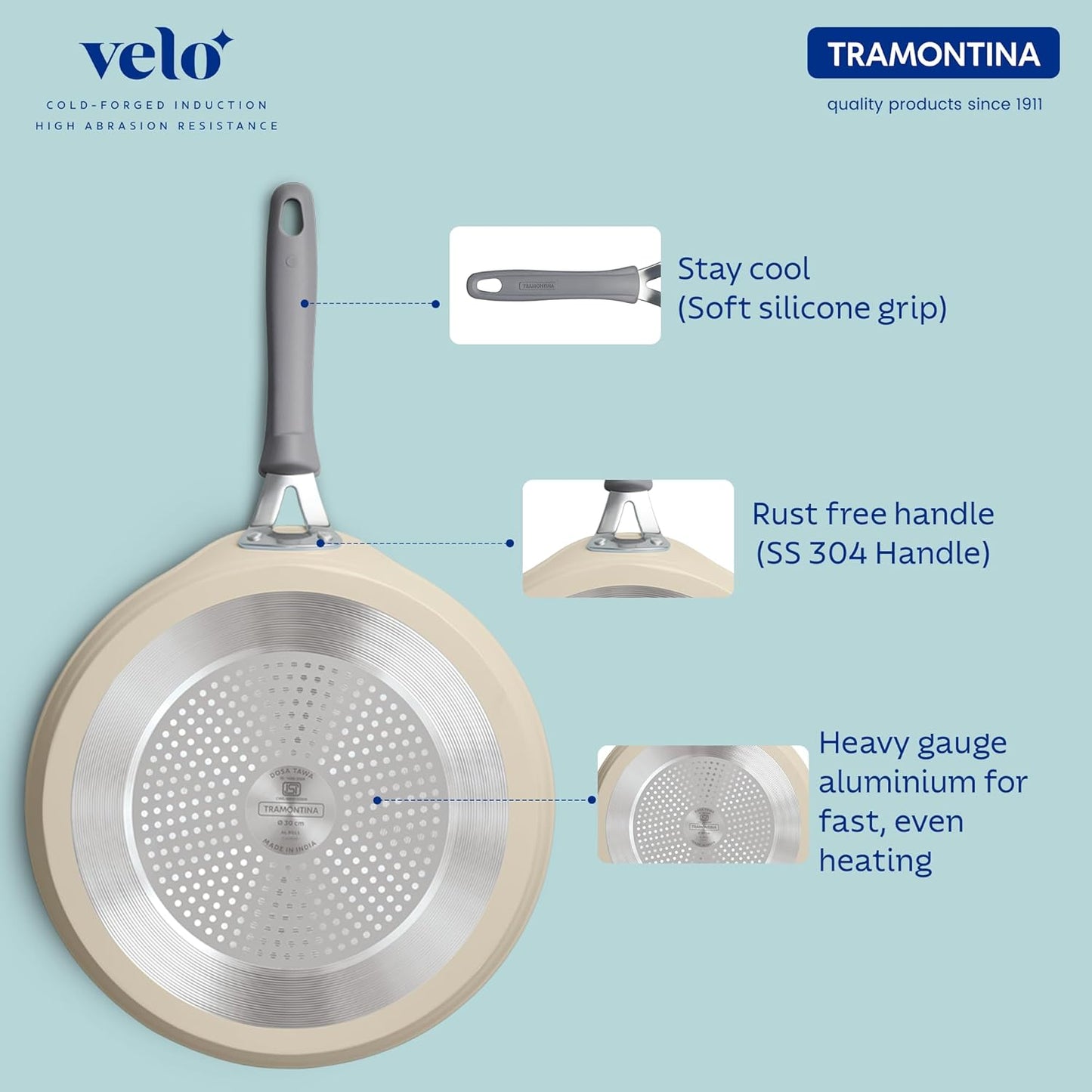 Tramontina Velo 28cm Forged with Ceramic Reinforced Interior Flat Dosa Tawa