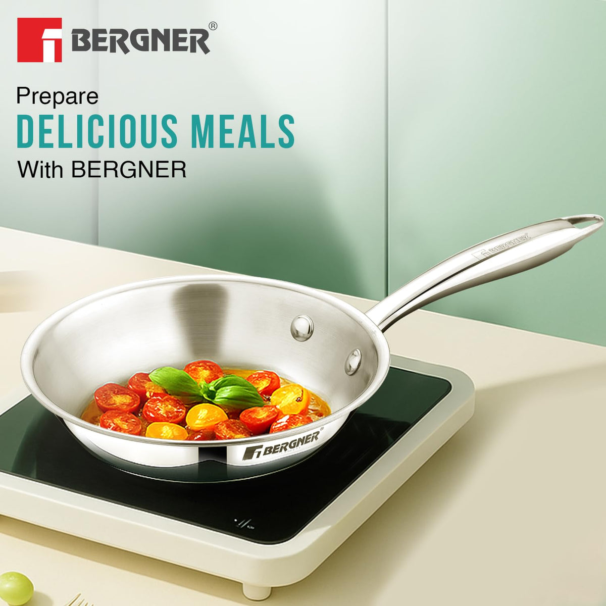 BERGNER Argent Junior Chef TriPly Stainless Steel 16cm (700ml) Fryapn, Mini Frying Pan, Sturdy and Durable, Less Oil Use, Healthy Cooking, Non-Toxic, Easy to Clean - Induction and Gas Stove Ready