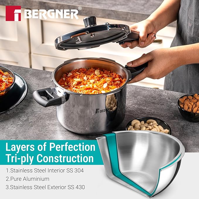 Bergner Argent Classic Triply Stainless Steel 2.5 Liters Outer Lid Pressure Cooker