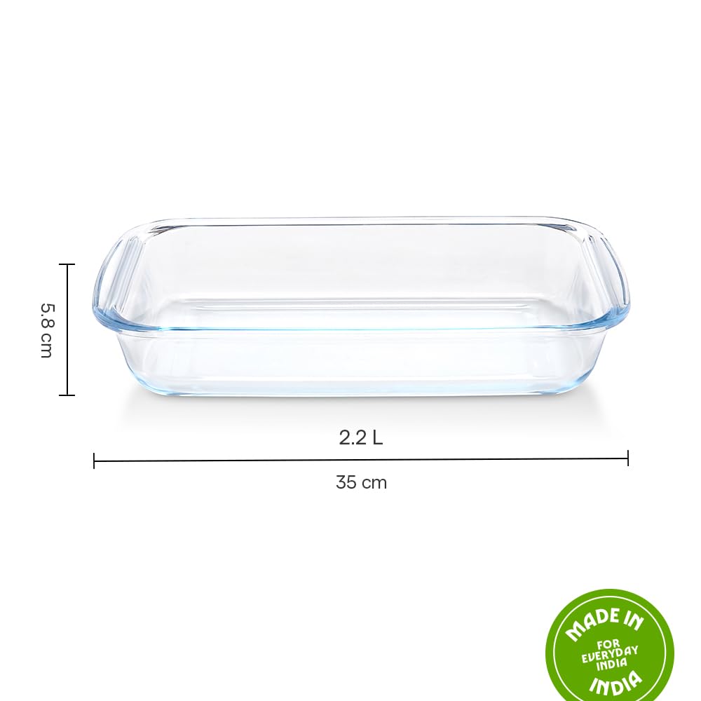 Borosil Glass Baking Dish,Transparent, 2.2 Liters