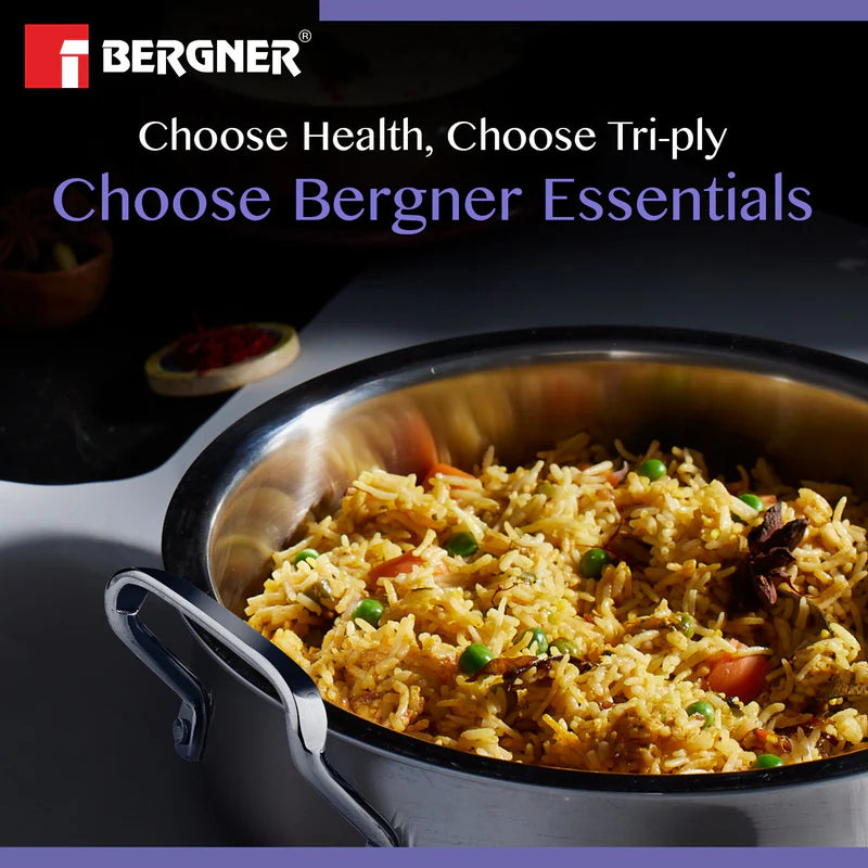 Bergner Essentials TriPly Stainless Steel 32 cm Biryani Handi Lid, 8.4 L Biryani Pot, Large Patila Handi