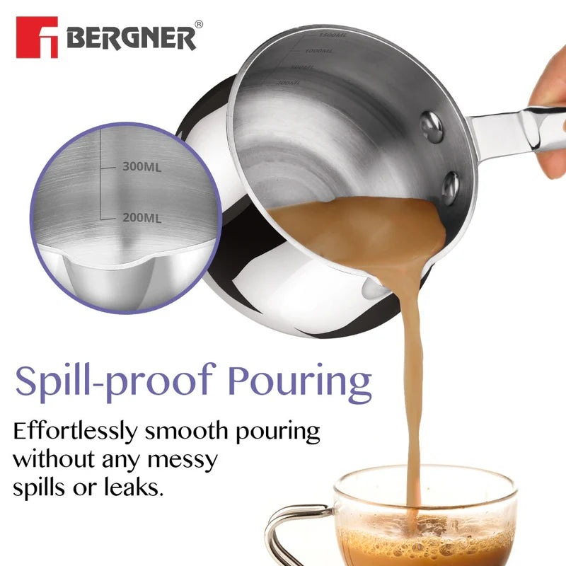 BERGNER Essentials Triply 14Cm(1.5L)Stainless Steel Coffee Warmer/Milk Warmer