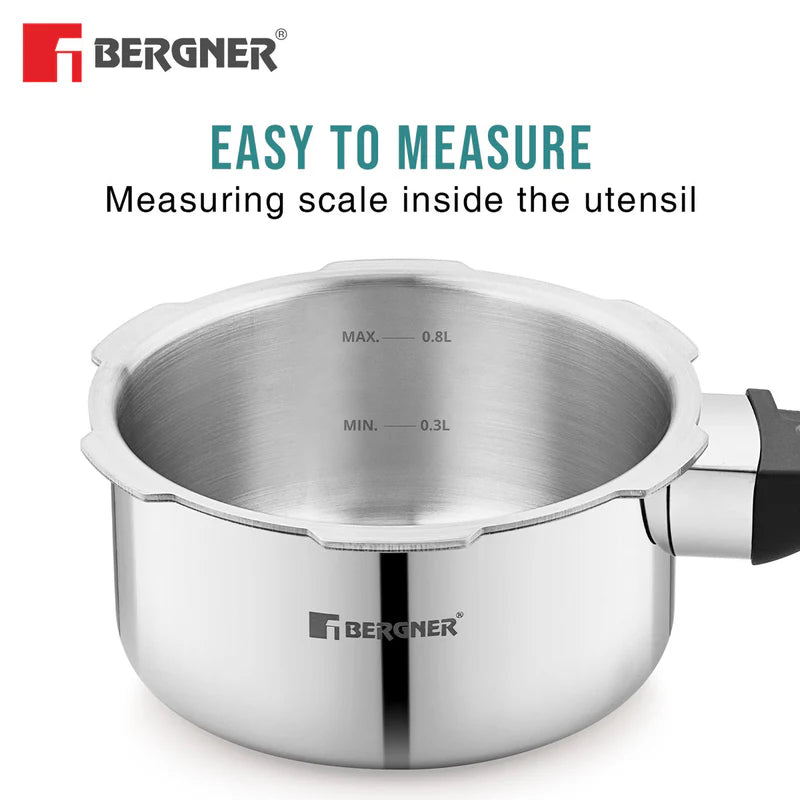 Bergner Tri-Max Junior Triply 1 Litre Pressure Cooker, Triply Body, Outer Lid Mini Pressure Cooker