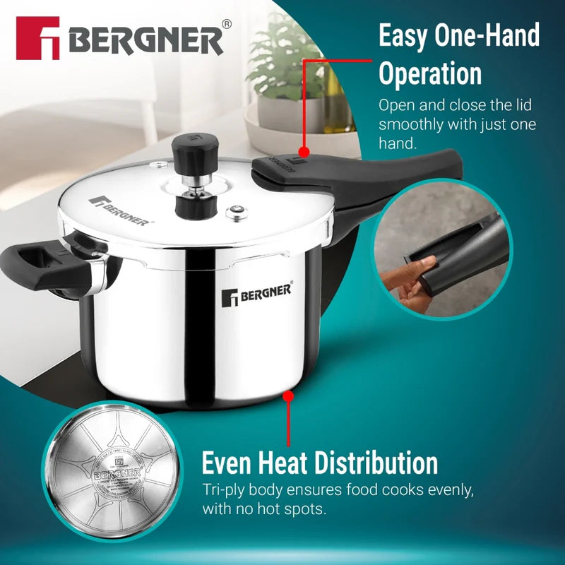 Bergner Argent Classic Triply Stainless Steel 5.5 Liters Outer Lid Pressure Cooker