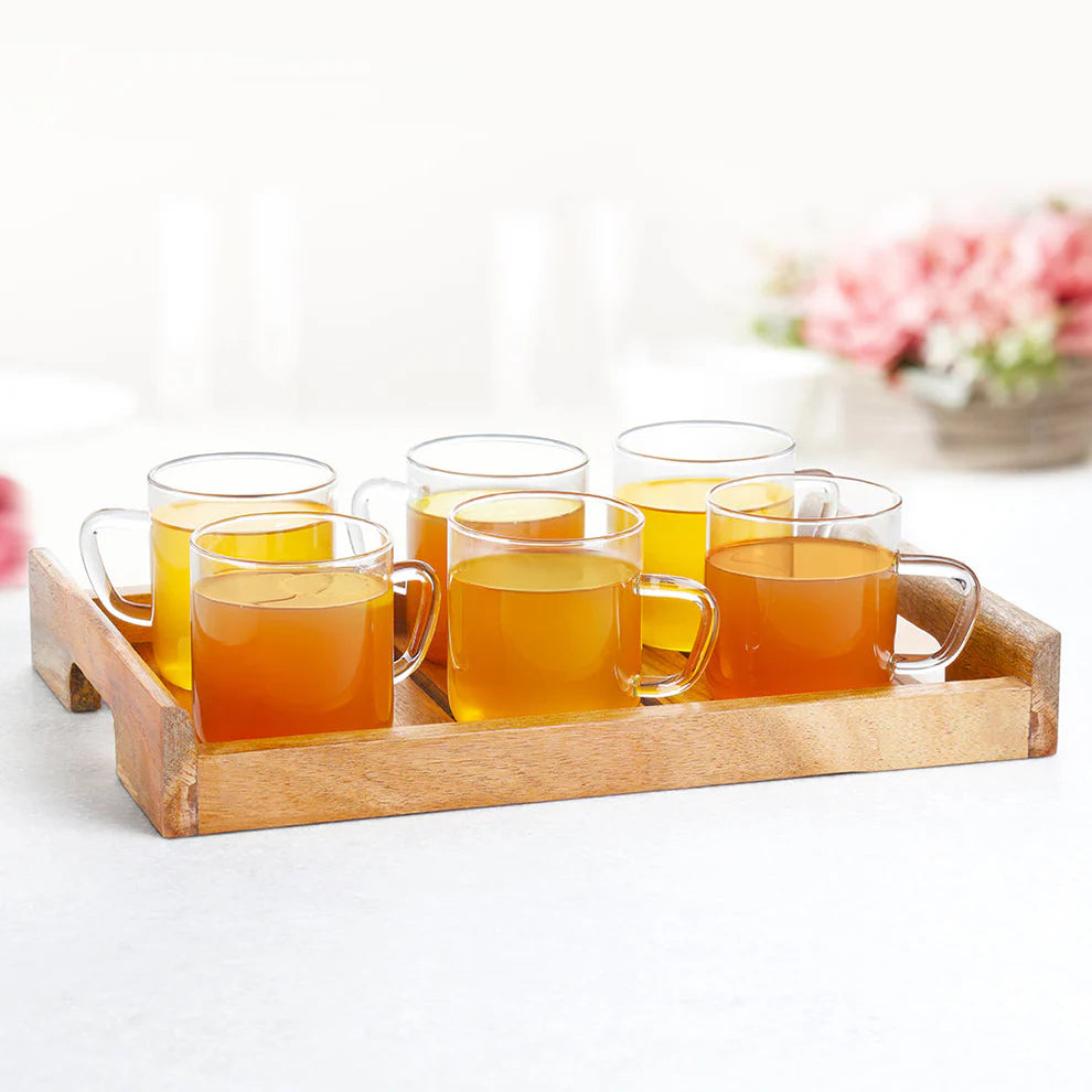 BOROSIL CLASIC MUG S,6 WITH WOODEN TRAY 190 ML