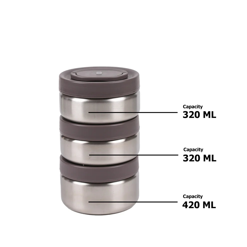 Jaypee Plus - Echo Thermosteel Lunch Box Set Of 3Pcs (1Pc-420ML+2Pcs-350ML) Black