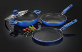 Prestige Omega Induction Base Non-Stick Aluminium Cookware Set, 3-Pieces, Pearl Blue