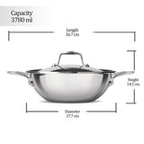 Treo By Milton Triply Stainless Steel Kadhai with Lid, 26 cm / 3600 ml