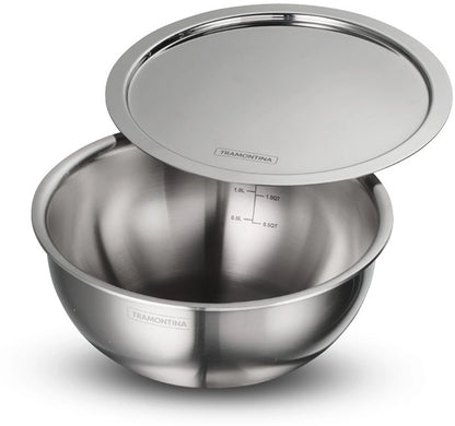 TRAMONTINA Aeion 20 cm TriPly Stainless Steel Tasla with Lid – 2.3L w/Measuring Scale, Non-Toxic, Induction Ready, NSF Certified, Superior Heat Retention & Even Heating, Serve 1-2, 10 Years Warranty