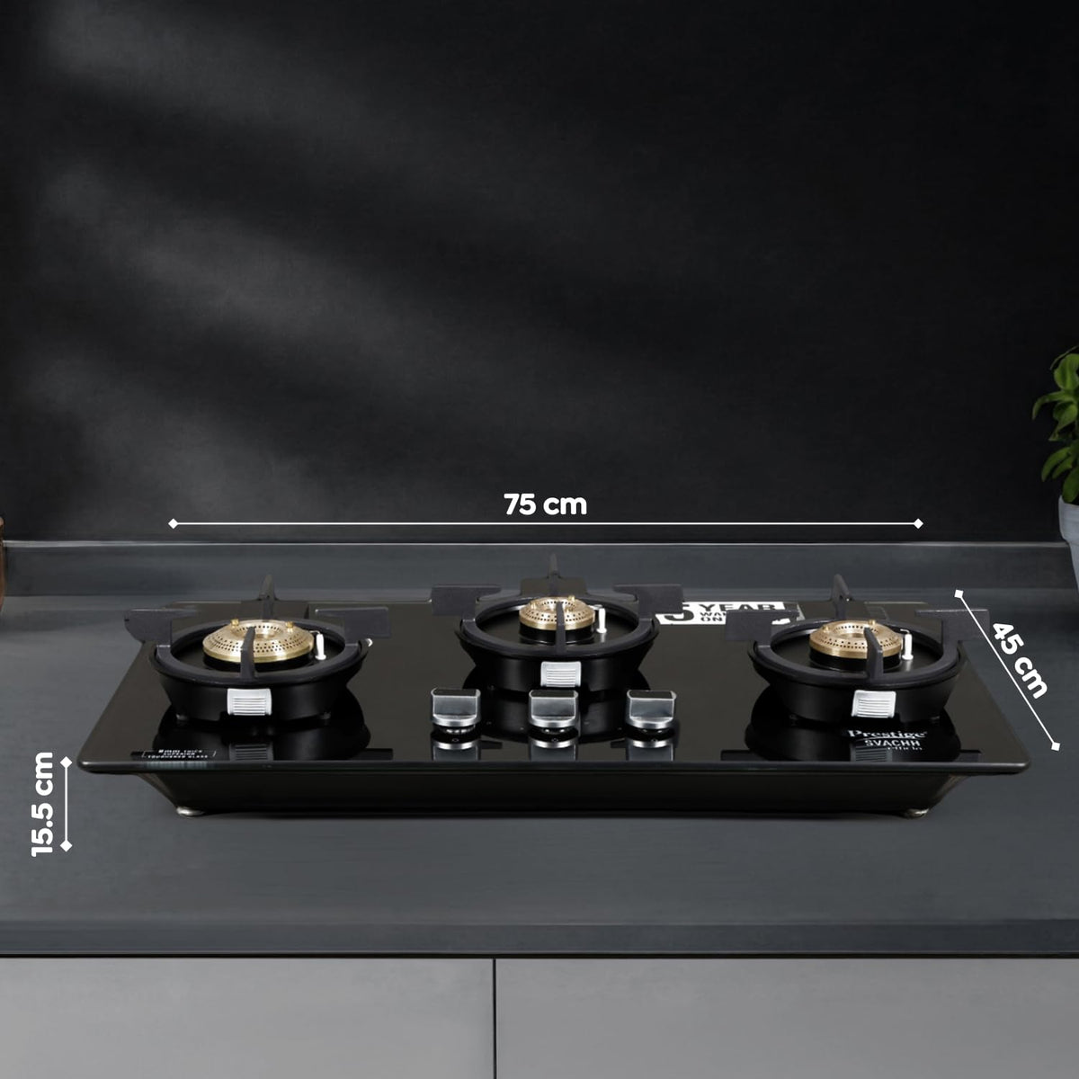 Prestige Svachh Efficia Hob 03 AI (with Toughened Glass Top Multi Spark Ignition System & 3 Brass Burners)