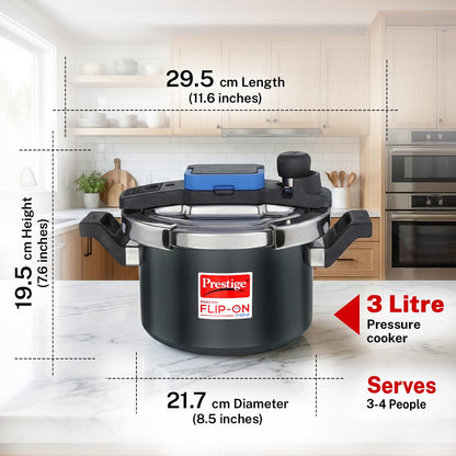 Prestige 3L Hard Anodised Flip On Mini Svachh Pressure Cooker with Glass Lid|Deep lid for spillage control|Innovative Iid with single hand operation|Gas/Induction Compatible|5Y warranty|ISI Certified