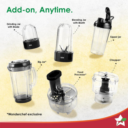 Wonderchef Nutri-blend 500W Mixer Grinder, 22000 RPM Motor, Smoothie Maker, Masala Grinder, Chutney Blender, 3 Unbreakable Jars, Recipe Book by Chef Sanjeev Kapoor, 2 Yr Warranty, Black