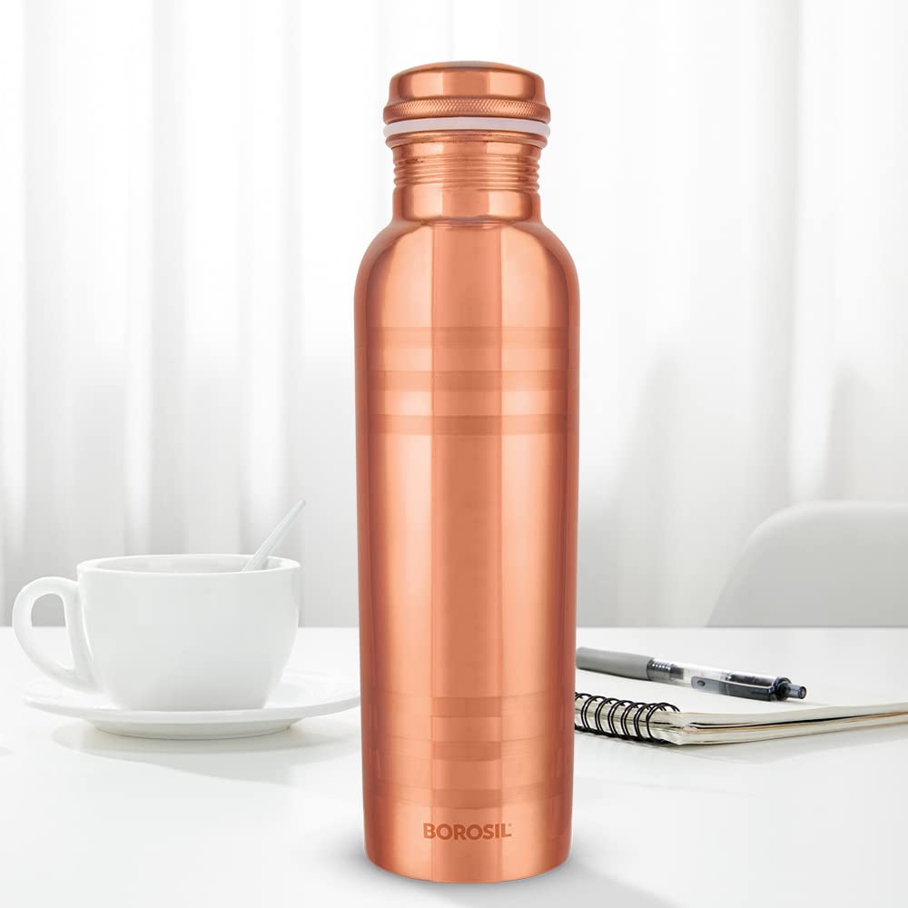 Borosil Chakra Copper Water Bottle, 100% Copper, Leak-Proof, For Everyday Use, 1 L, Bronze, 950 Milliliters