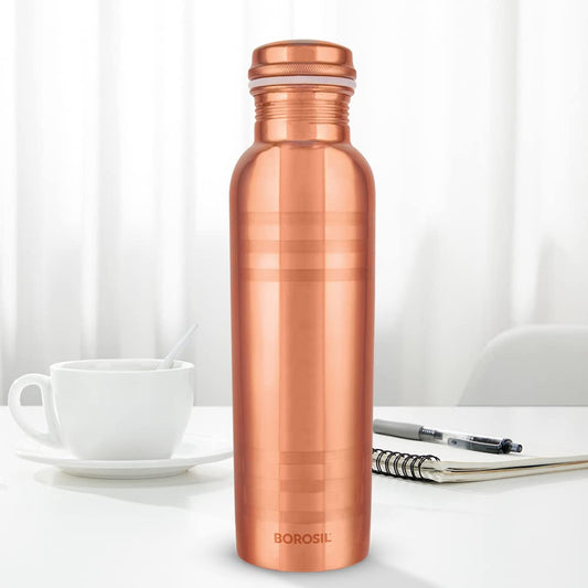 Borosil Chakra Copper Water Bottle, 100% Copper, Leak-Proof, For Everyday Use, 1 L, Bronze, 950 Milliliters