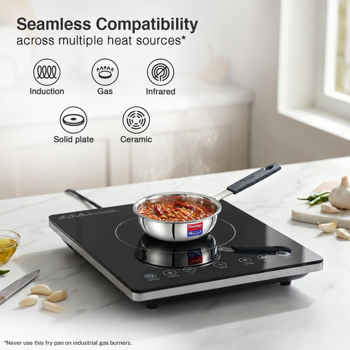 Prestige 12cm/400ml Tri-Ply Stainless Steel Cute Fry Pan|Gas & Induction Compatible| Even Heat Distribution|Perma-Cool Handles|Thick Gauge
