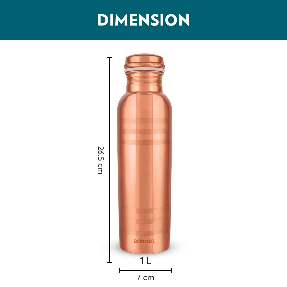 Borosil Chakra Copper Water Bottle, 100% Copper, Leak-Proof, For Everyday Use, 1 L, Bronze, 950 Milliliters