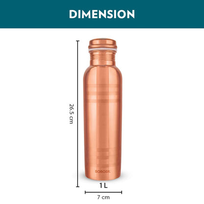 Borosil Chakra Copper Water Bottle, 100% Copper, Leak-Proof, For Everyday Use, 1 L, Bronze, 950 Milliliters