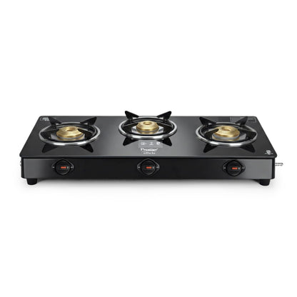 Prestige Efficia LP Open Gas Stove with Powder-Coated Body, Glass Top & 3 Brass Burners
