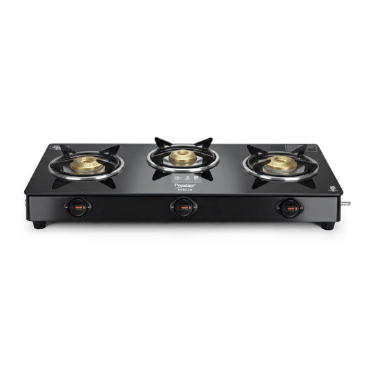 Prestige Efficia LP Open Gas Stove with Powder-Coated Body, Glass Top & 3 Brass Burners