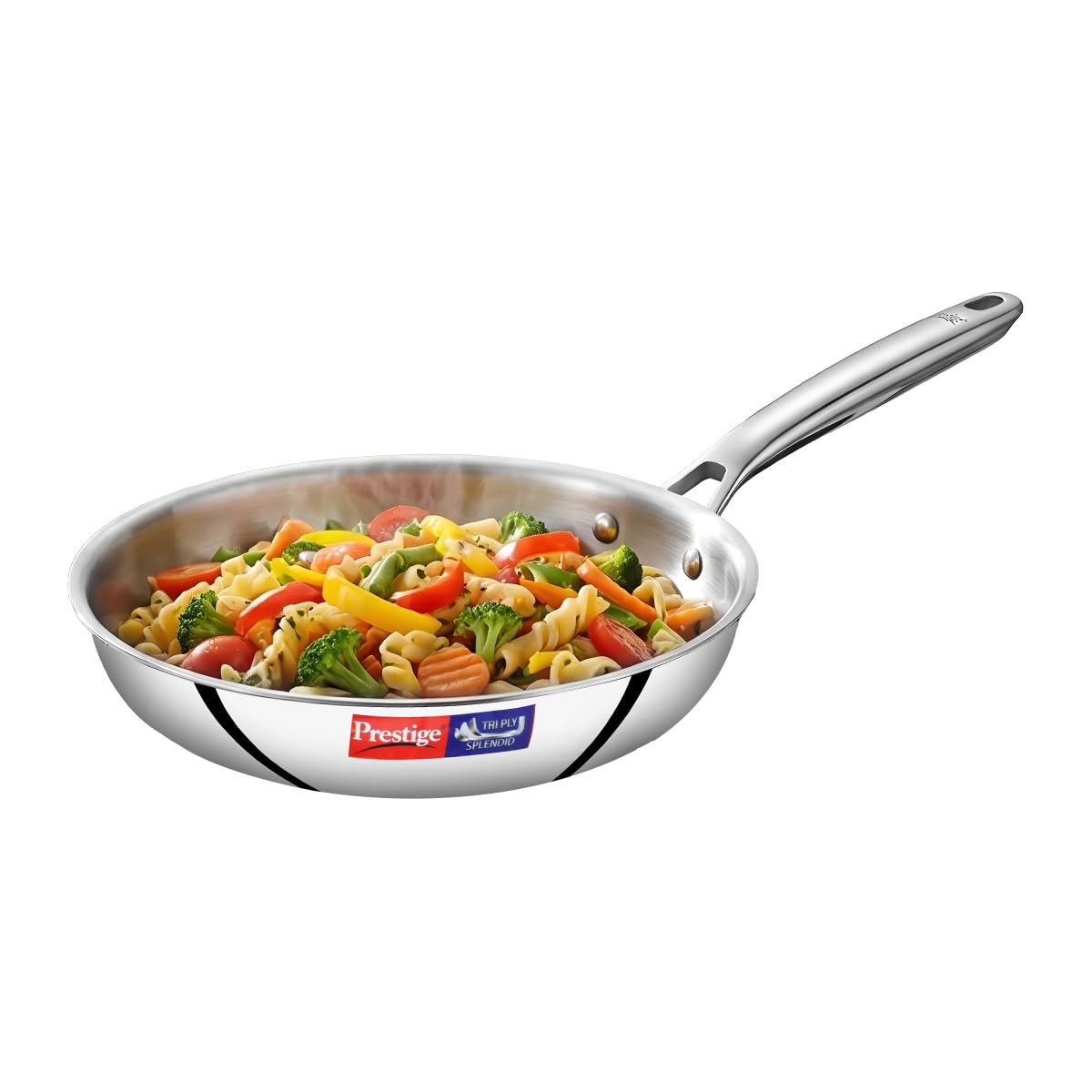 Prestige 18cm/0.8L Tri-Ply Stainless Steel Splendid Fry Pan| Gas and Induction Compatible |Even Heat Distribution| Thick Gauge Tri-Ply Body| 15 Year Warranty