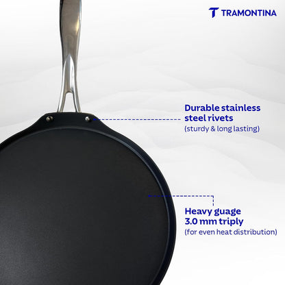 TRAMONTINA Fusao Triply Ceramic-Reinforced Dosa Tawa 32cm | 3mm Thickness | Long-Lasting Performance | Perfect for Dosa, Uttapam, Roti & Paratha | All Cooktop Compatible