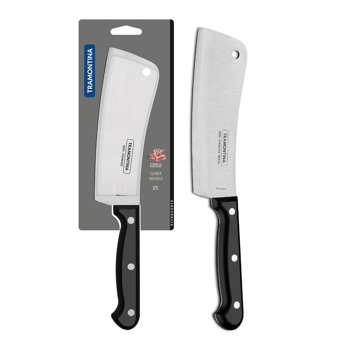 TRAMONTINA Ultraacorte 15.2cm / 6" Cleaver Knife | Stainless Steel Blade | Big Kitchen Knife for Large Vegetables/Fish | Straight/Plain Edge | Polypropylene Handle | 5 Year Warranty