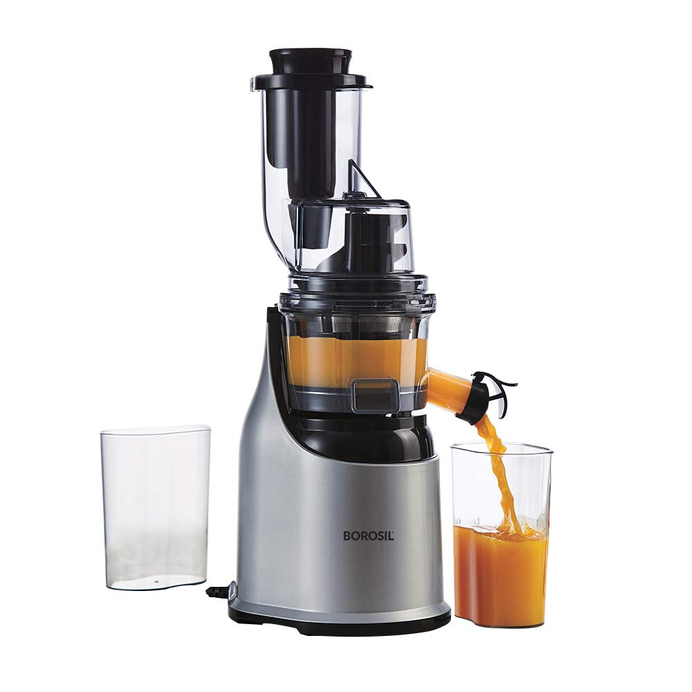 Borosil Health Pro 200W Cold Press Slow Juicer | 600ml Pulp Collector with 600ml Juice Container with Feeder Tube Tray | Whole Fruit & Vegetables Juice Extractor | Low Noise | Overheat Protection