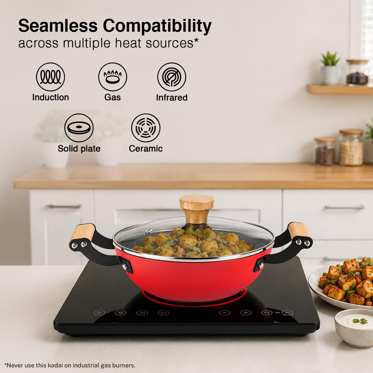 Prestige Castlite Enamel Coated Cast Iron Kadai 20cm/ 1.4L | Lightweight, High Heat Retention | Gas & Induction Compatible | Low-Oil Cooking | Stay-Cool Wooden Handles | Easy Clean | 15Y Warranty