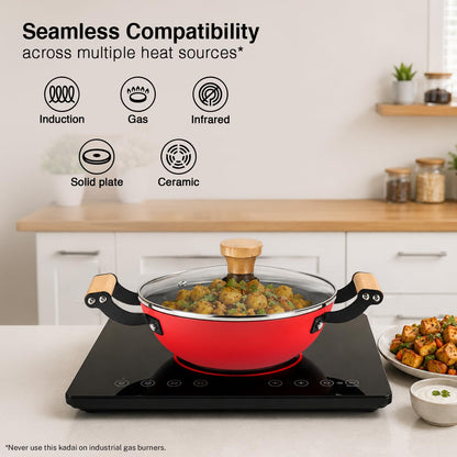Prestige Castlite Enamel Coated Cast Iron Kadai 20cm/ 1.4L | Lightweight, High Heat Retention | Gas & Induction Compatible | Low-Oil Cooking | Stay-Cool Wooden Handles | Easy Clean | 15Y Warranty