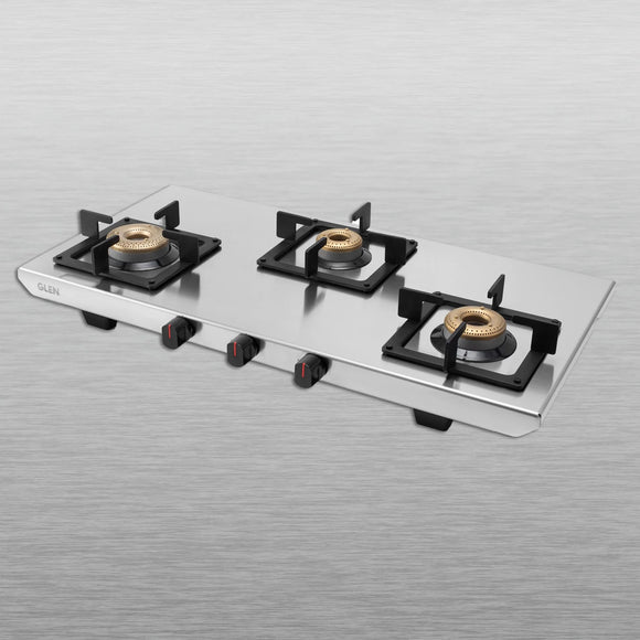 Glen 3 Burner Ultra Tuff Stainless Steel Gas Stove with Forged Brass Burner - Manual  (1053 UT SS 73)
