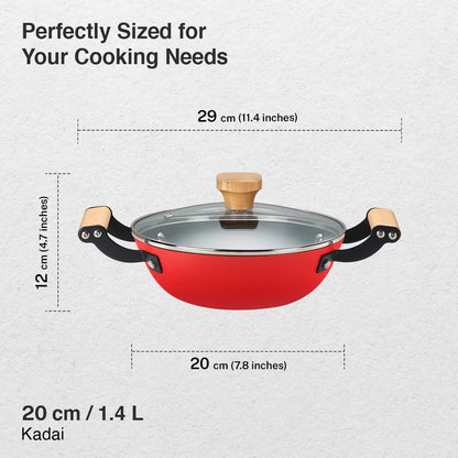 Prestige Castlite Enamel Coated Cast Iron Kadai 20cm/ 1.4L | Lightweight, High Heat Retention | Gas & Induction Compatible | Low-Oil Cooking | Stay-Cool Wooden Handles | Easy Clean | 15Y Warranty