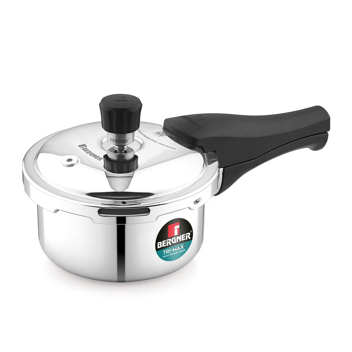 Bergner Tri-Max Junior Triply 1 Litre Pressure Cooker, Triply Body, Outer Lid Mini Pressure Cooker, Healthy Cooking, Safety Valve, Measuring Scale Inside, ISI Certified - Induction and Gas Stove Ready